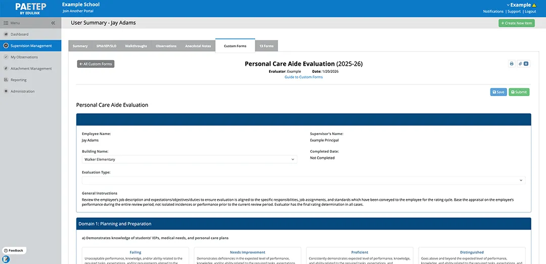 Personal Care Aide Evaluation Screen Example Personal Care Aide Evaluation Screen