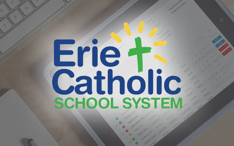 Verifying Staffing for the Upcoming School Year Just Got Easier with Comply! Erie Catholic School System Logo Superimposed over a Comply screen
