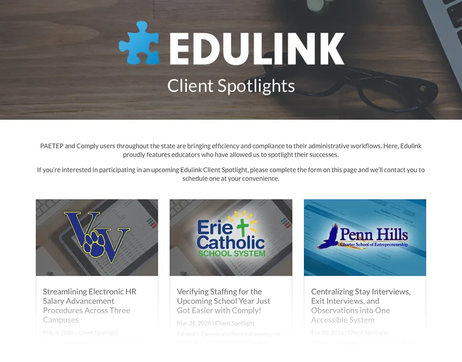 Client Spotlights Website page