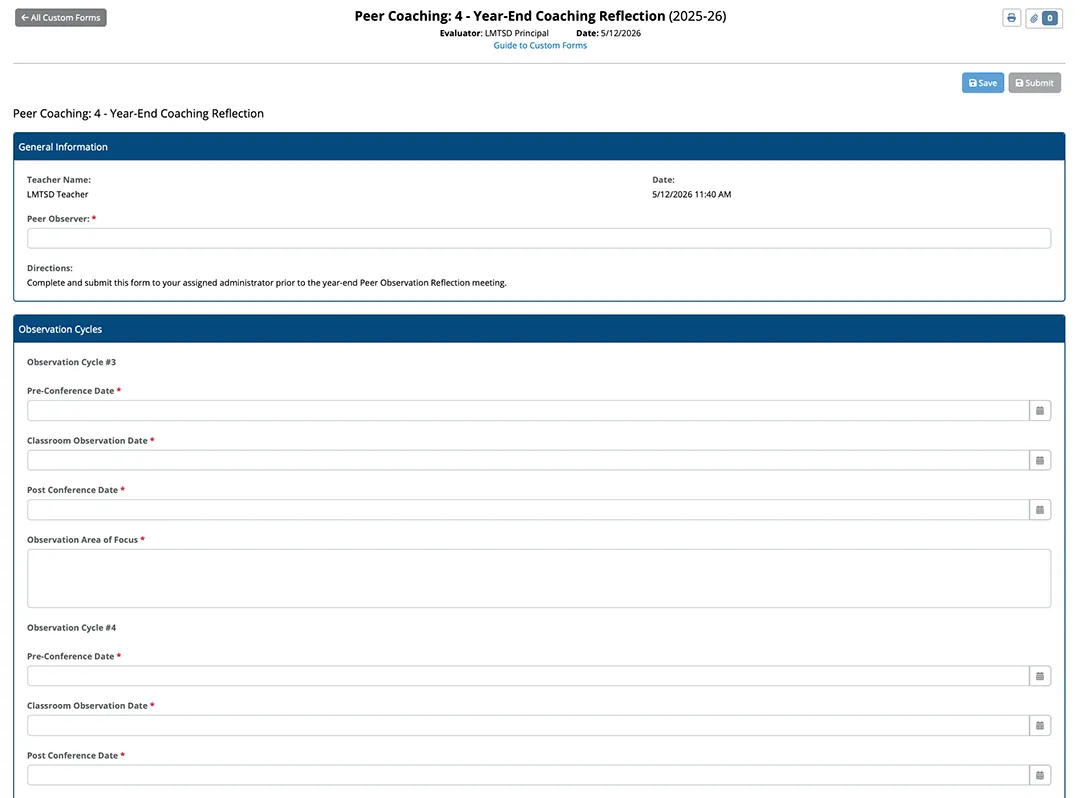 Lower Moreland School District Peer Coaching Reflection Lower Moreland School District Peer Coaching Reflection Screen in PAETEP Custom Forms