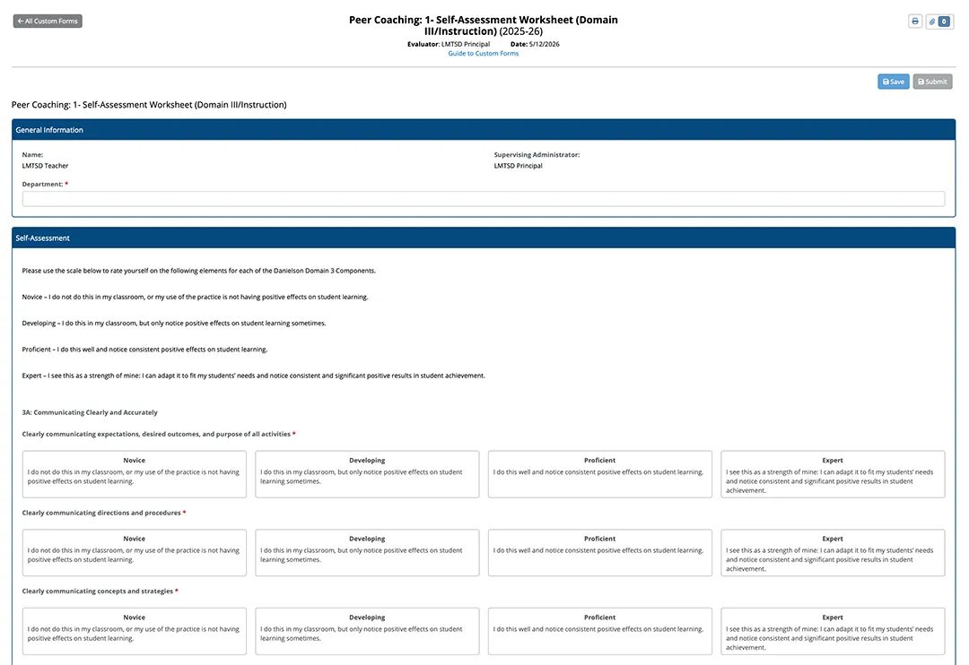 Lower Moreland School District Peer Coaching Self-Assessment Lower Moreland School District Peer Coaching Self-Assessment in PAETEP Custom Forms