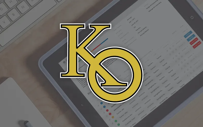 Keystone Oaks School District Logo superimposed over a Comply screen
